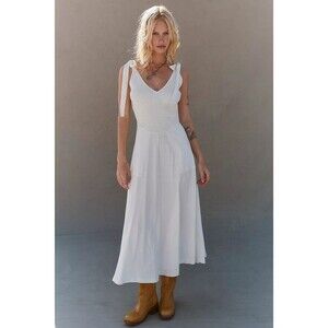 Free People Free-Est Cecelia Solid Midi Dress Smocked Cotton Beach XL 286333